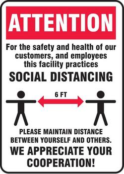 10 x 7 in. Vinyl Attention Social Distancing Cooperation Sign