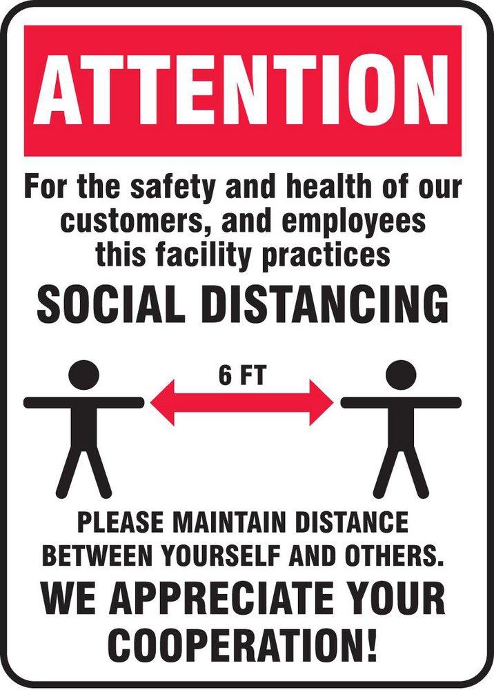 Accuform Signs White 10 x 7 in. Attention Social Distancing Cooperation Sign 