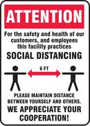 10 x 7 in. Vinyl Attention Social Distancing Cooperation Sign