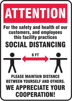 10 x 7 in. Vinyl Attention Social Distancing Cooperation Sign