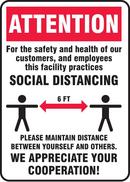 Accuform Signs White 10 x 7 in. Attention Social Distancing Cooperation Sign 