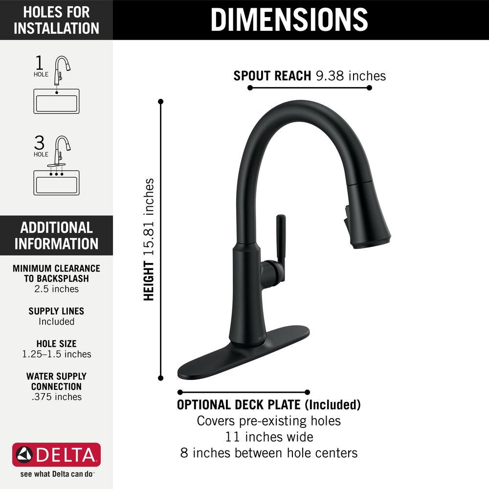 Delta Faucet Matte Black Single Handle Pull Down Kitchen Faucet 