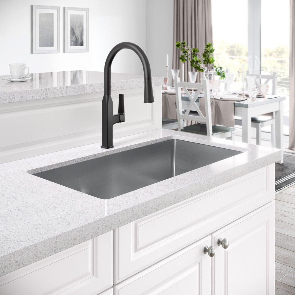 PROFLO&reg; Matte Black Single Handle Pull Down Kitchen Faucet 