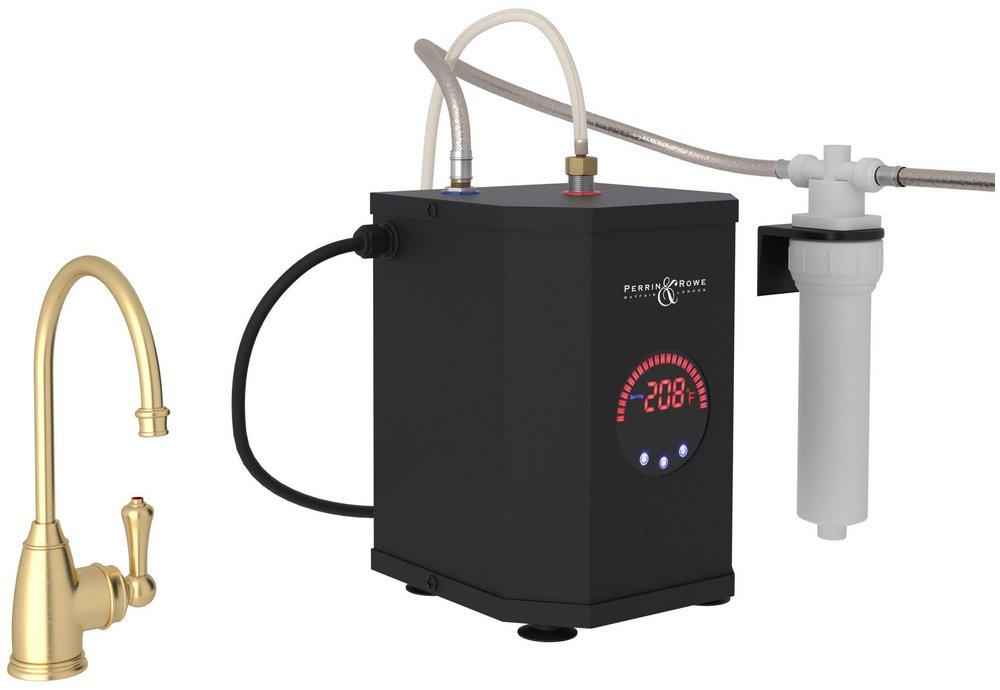 Perrin & Rowe Satin English Gold 0.5 gpm 1 Hole Deck Mount Hot Water Dispenser with Single Lever Handle 
