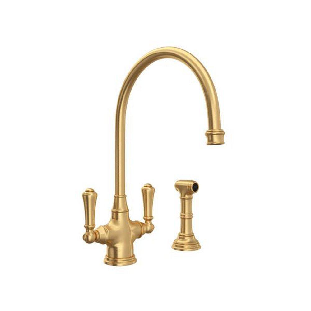 Perrin & Rowe Satin English Gold Two Handle Kitchen Faucet 