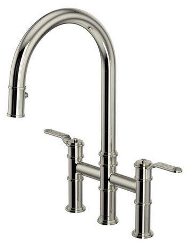 Perrin & Rowe Polished Nickel Pull Down Bridge Kitchen Faucet 