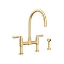 Two Handle Bridge Kitchen Faucet with Side Spray in Satin English Gold