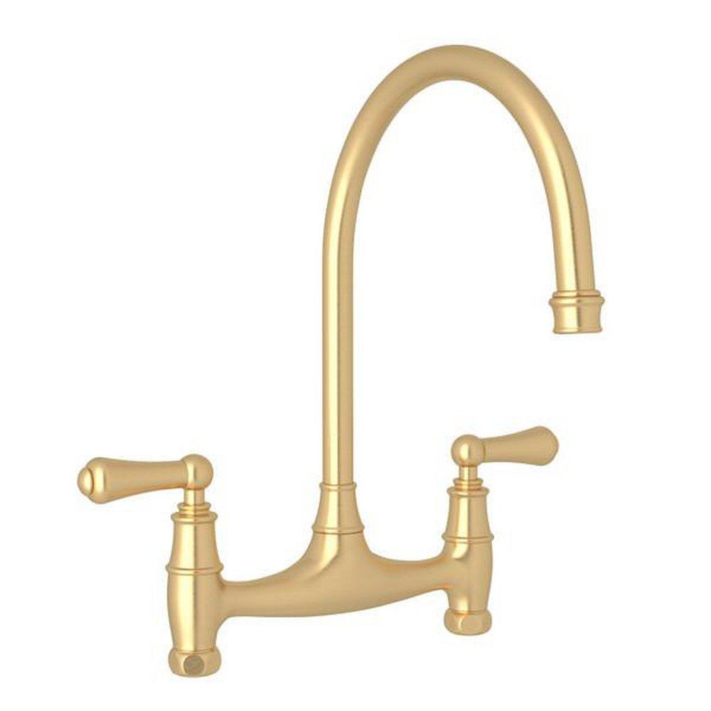 Perrin & Rowe Satin English Gold Bridge Kitchen Faucet 