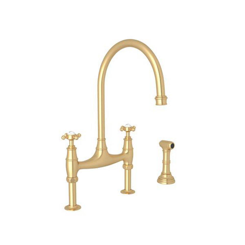 Perrin & Rowe Satin English Gold Two Handle Bridge Kitchen Faucet 