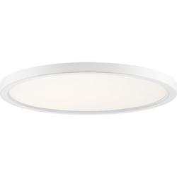 28W 1-Light Round Flush Mount Ceiling Fixture in White Lustre