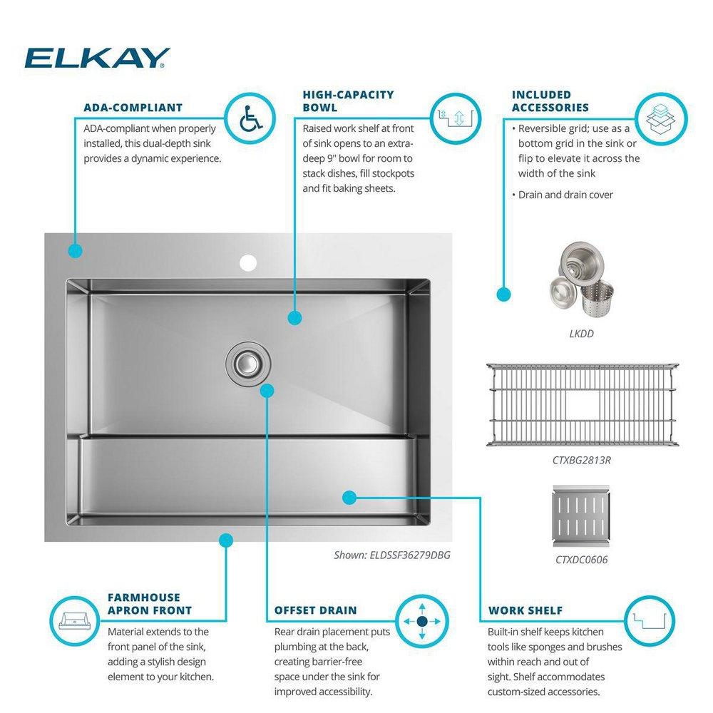 Elkay Stainless Steel 1-Hole Stainless Steel Single Bowl Farmhouse Kitchen Sink in Polished Satin 