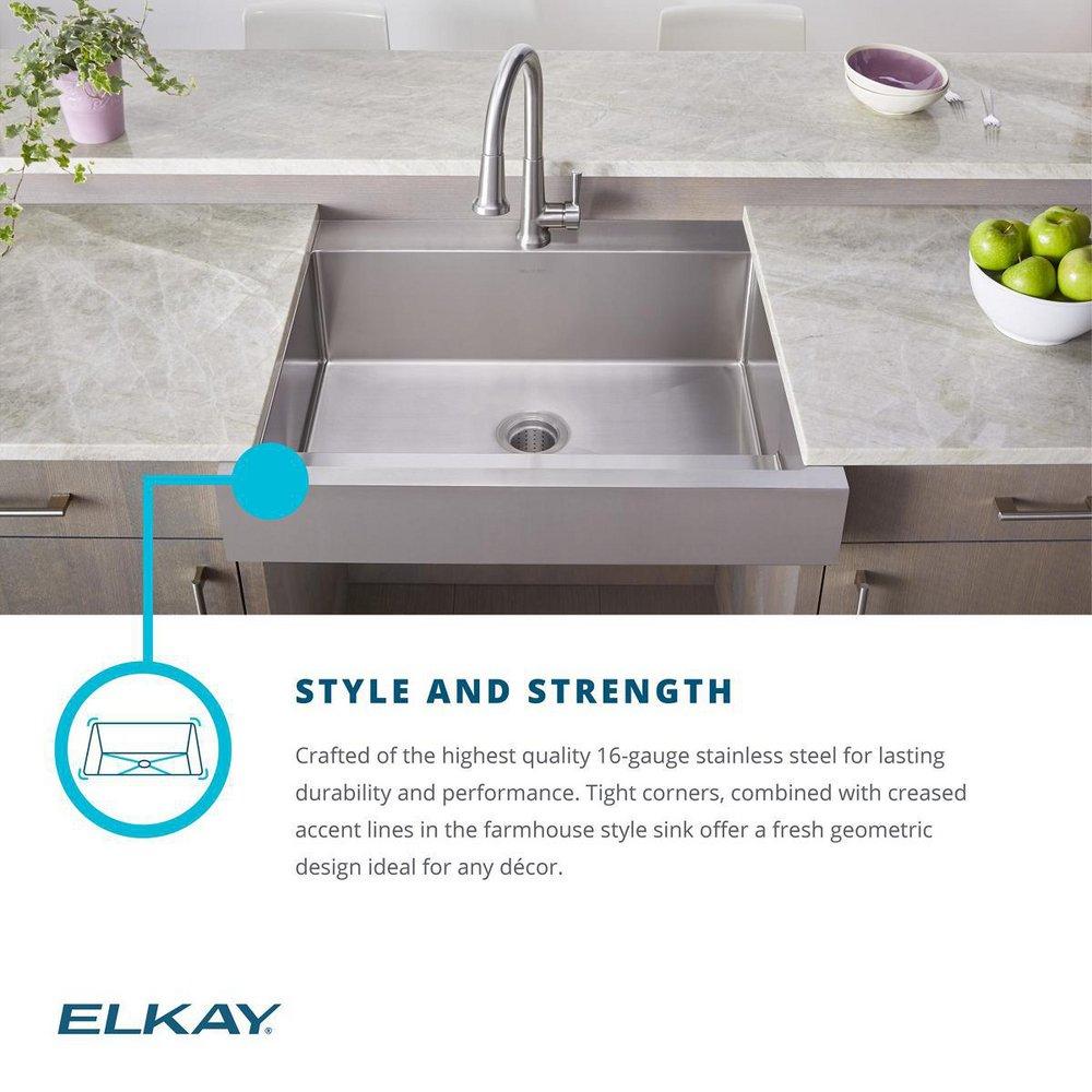 Elkay Stainless Steel 1-Hole Stainless Steel Single Bowl Farmhouse Kitchen Sink in Polished Satin 