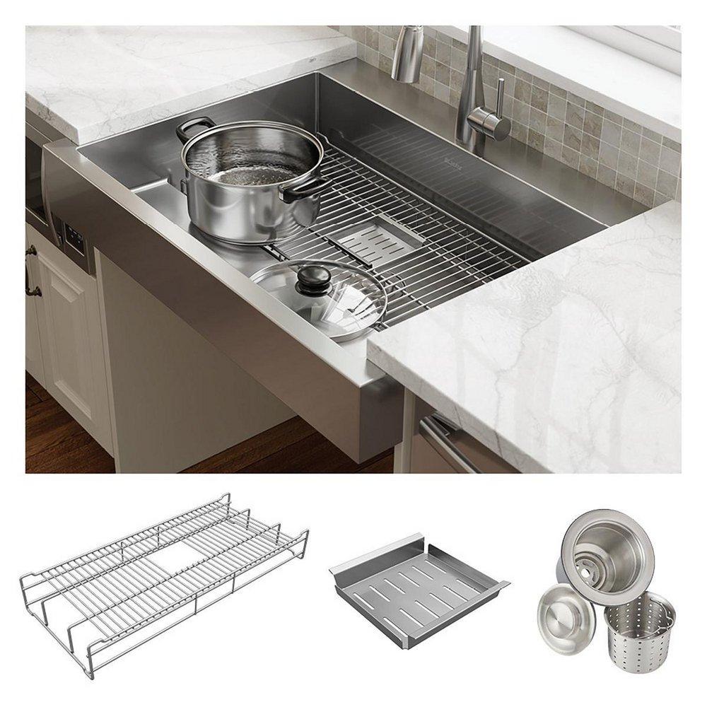 Elkay Stainless Steel 1-Hole Stainless Steel Single Bowl Farmhouse Kitchen Sink in Polished Satin 