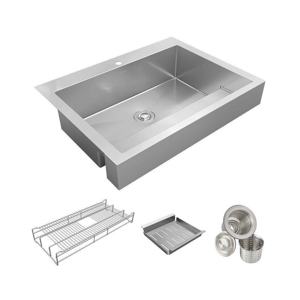 Elkay Stainless Steel 1-Hole Stainless Steel Single Bowl Farmhouse Kitchen Sink in Polished Satin 