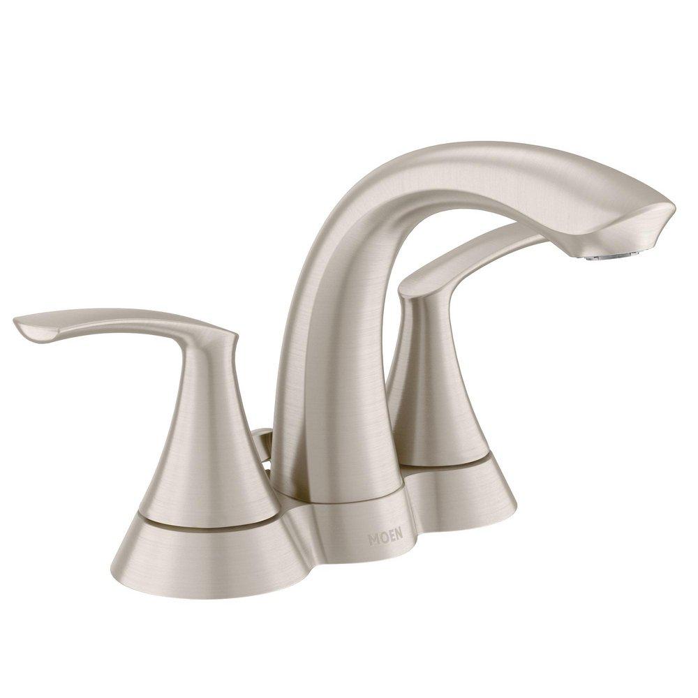 Moen Spot Resist Brushed Nickel Two Handle Centerset Bathroom Sink Faucet Lever Handle 