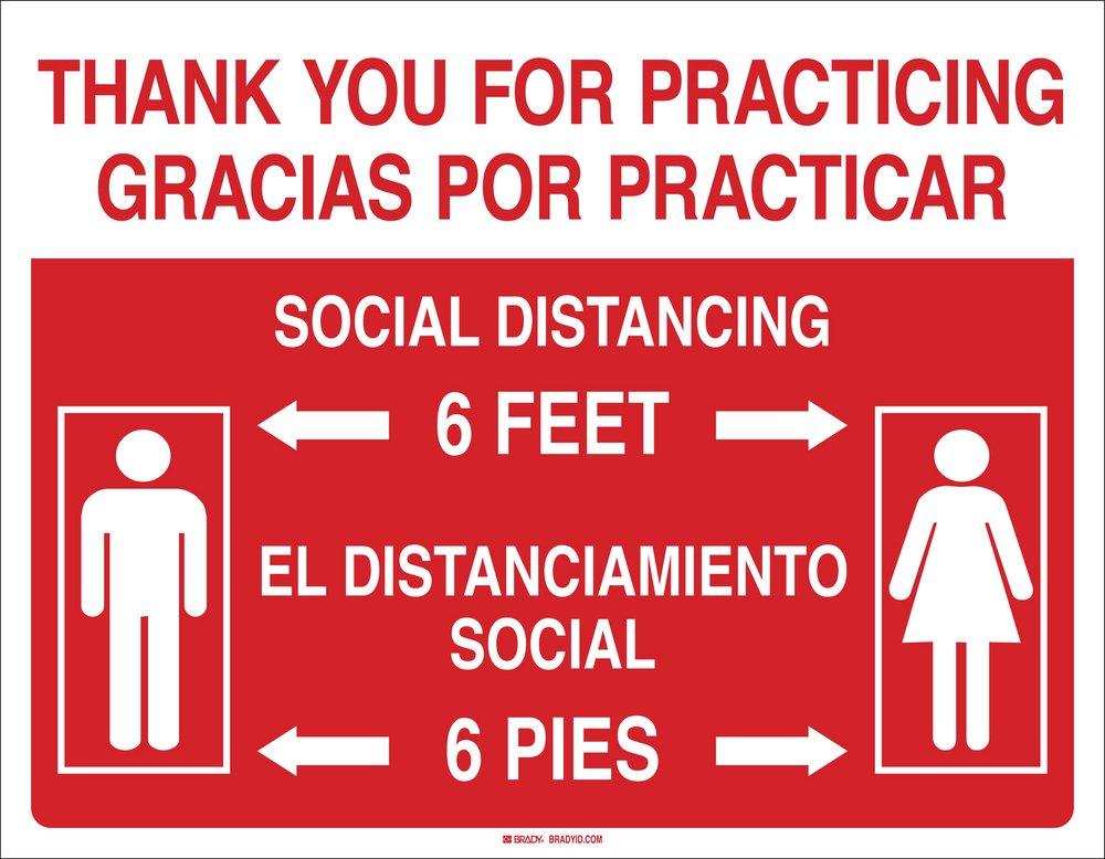 Brady Worldwide Red/White Thank You for Practicing Social Distancing Sign 