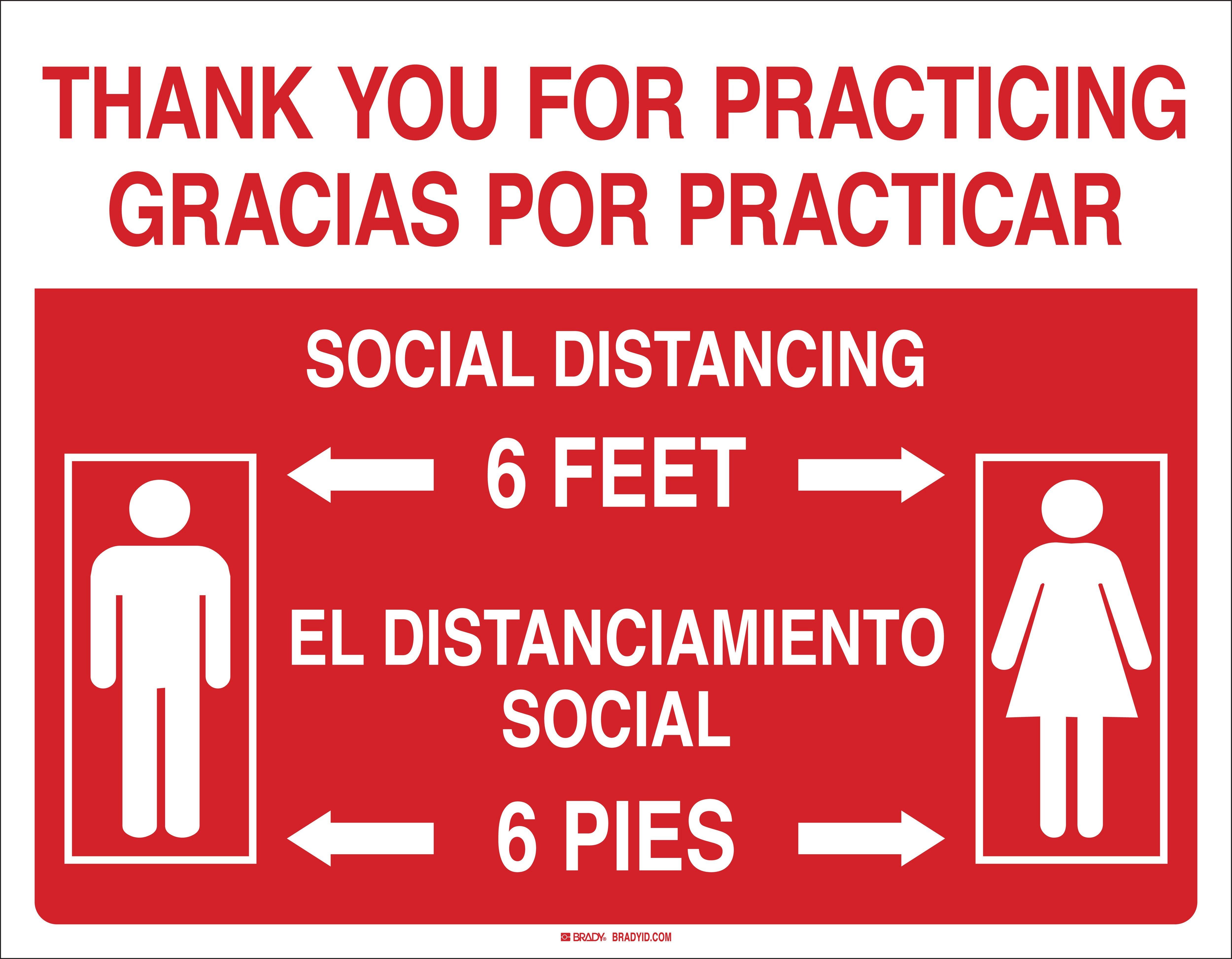 Brady Worldwide Red Thank You for Practicing Social Distancing Sign 