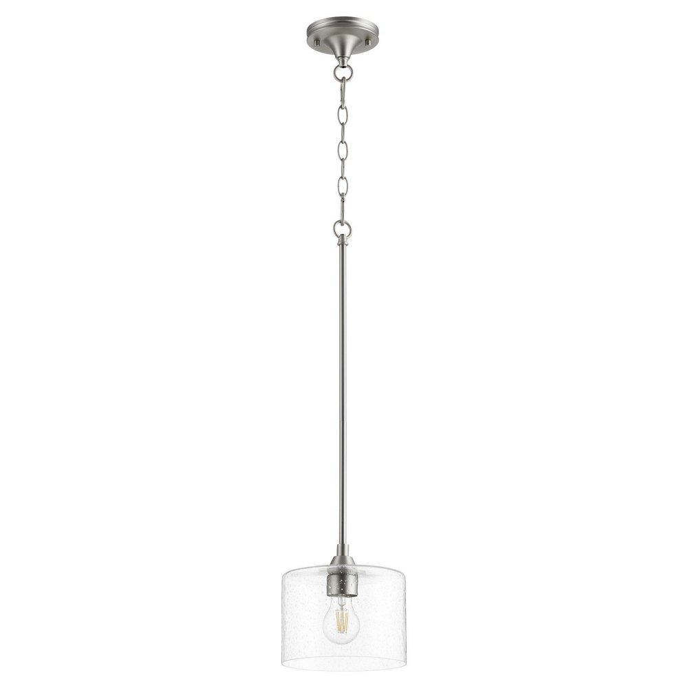 Quorum International Satin Nickel 8 in. 100W 1-Light Medium E-26 Incandescent Clear Seeded Glass Pendant 
