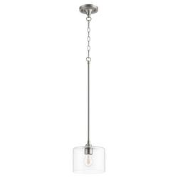 8 in. 100W 1-Light Medium E-26 Incandescent Clear Seeded Glass Pendant in Satin Nickel