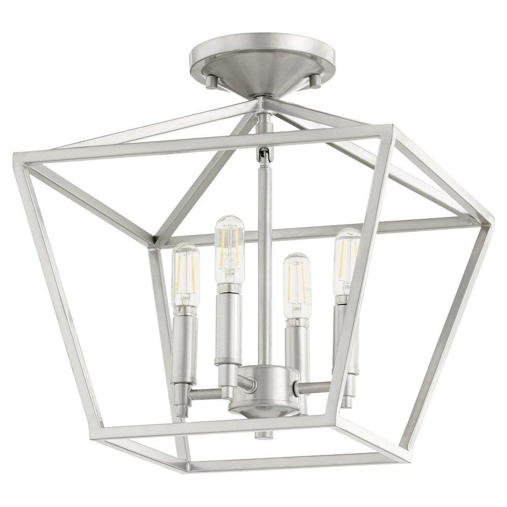Quorum International Classic Nickel 60W 4-Light Candelabra E-12 Semi-Flush Mount Ceiling Fixture 