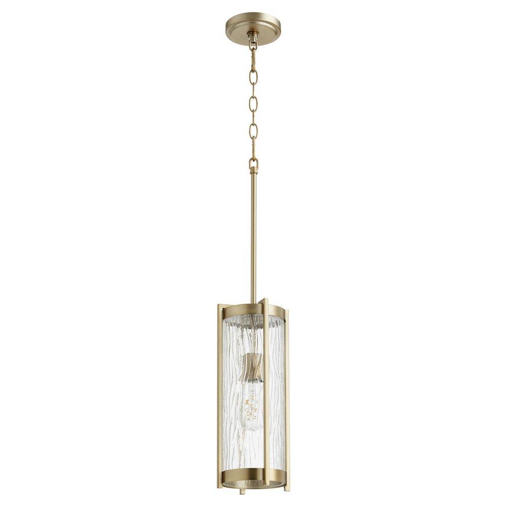 Quorum International Aged Brass 6-1/2 in. 100W 1-Light Medium E-26 Incandescent Clear Glass Pendant 