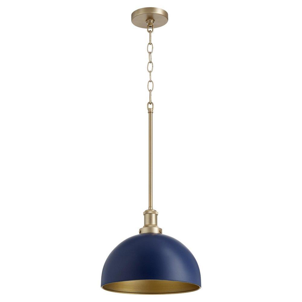 Quorum International Blue/Aged Brass 100W 1-Light Medium E-26 Clear Glass Pendant 