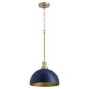 100W 1-Light Medium E-26 Clear Glass Pendant in Blue with Aged Brass