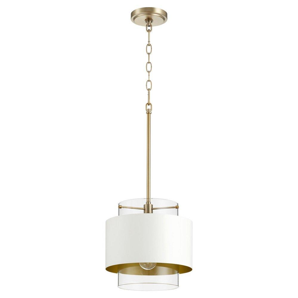 Quorum International Aged Brass/Studio White 10-1/2 in. 100W 1-Light Medium E-26 Incandescent Clear Glass Pendant 