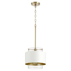 10-1/2 in. 100W 1-Light Medium E-26 Incandescent Clear Glass Pendant in Aged Brass with Studio White