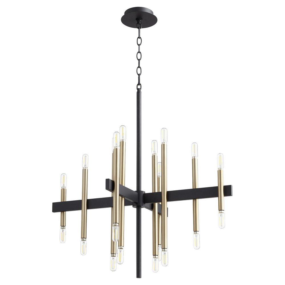 Quorum International Noir/Aged Brass 40W Candelabra E-12 Chandelier in Noir with Aged Brass 