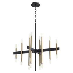 40W 20-Light Candelabra E-12 Chandelier in Noir with Aged Brass