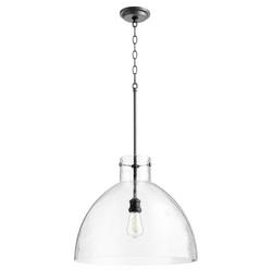 60W 1-Light Medium E-26 Clear Seeded Glass Pendant in Noir