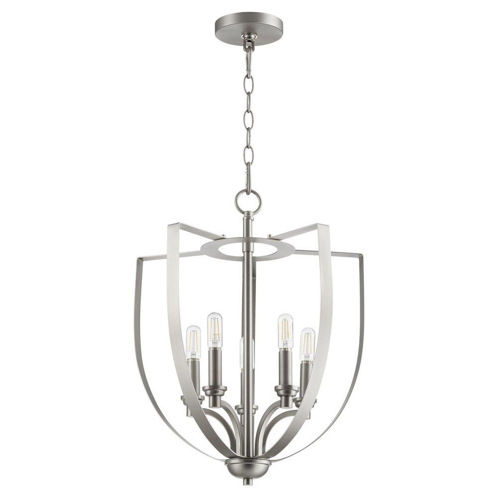 Quorum International Satin Nickel 60W 5-Light Candelabra E-12 Incandescent Clear Seeded Glass Pendant 