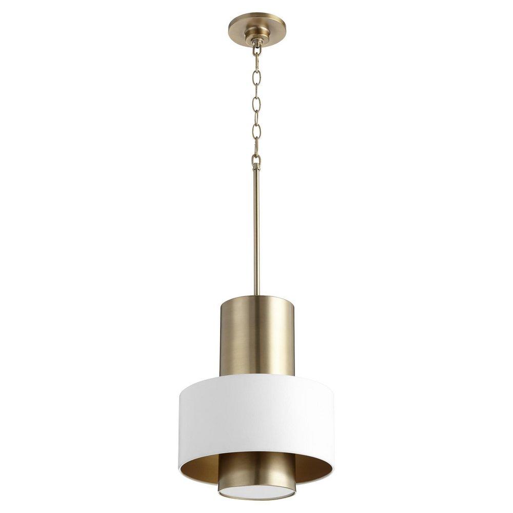 Quorum International Studio White/Aged Brass 12 in. 100W 1-Light Medium E-26 Incandescent Pendant 