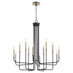 60W 12-Light Candelabra E-12 Chandelier in Noir with Aged Brass