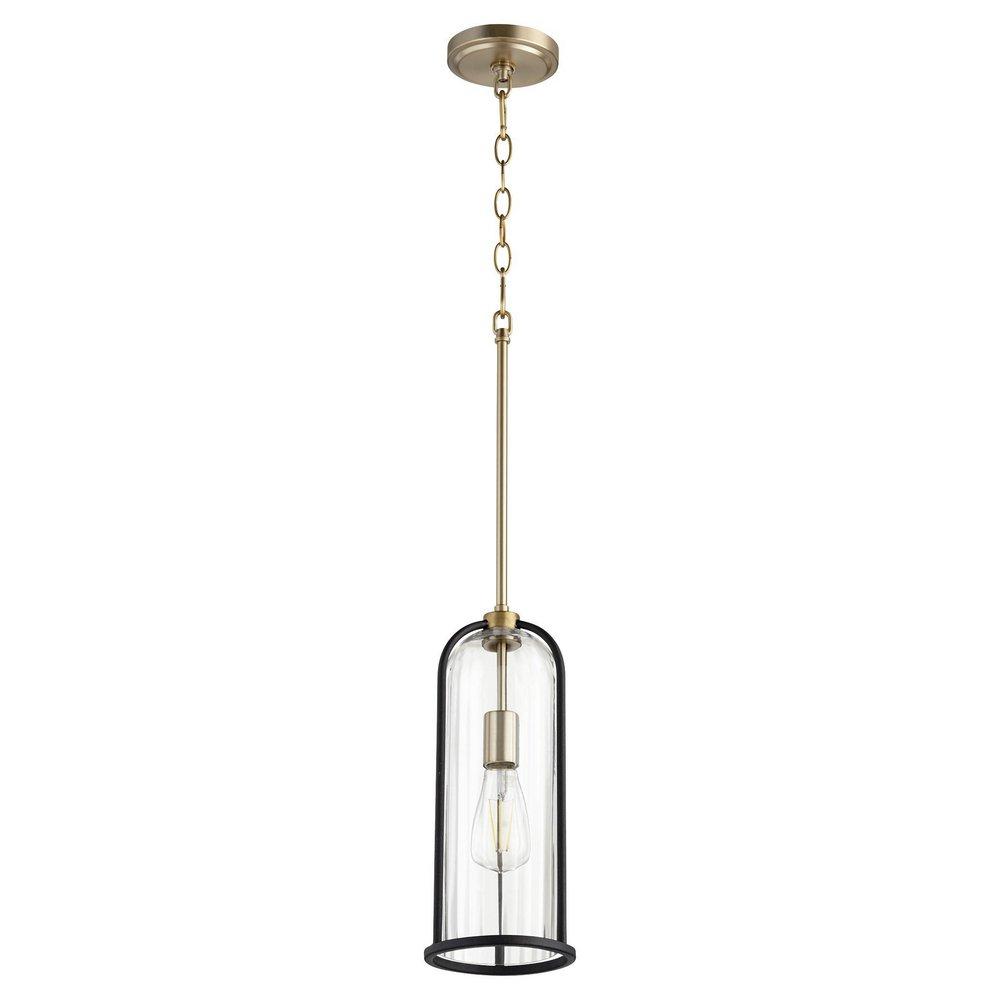 Quorum International Noir/Aged Brass 6-1/4 in. 100W 1-Light Medium E-26 Incandescent Clear Glass Pendant 