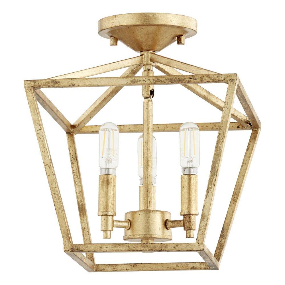 Quorum International Gold Leaf 60W 3-Light Candelabra E-12 Semi-Flush Mount Ceiling Fixture 