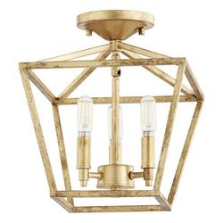 60W 3-Light Candelabra E-12 Semi-Flush Mount Ceiling Fixture in Gold Leaf