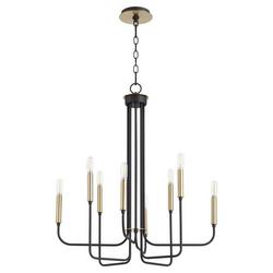 60W 8-Light Candelabra E-12 Chandelier in Noir with Aged Brass