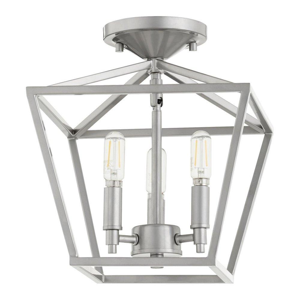Quorum International Classic Nickel 60W 3-Light Candelabra E-12 Semi-Flush Mount Ceiling Fixture 