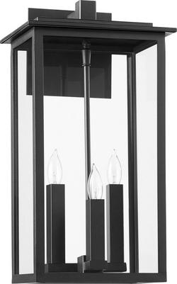 60W 3-Light 18-63/100 in. Outdoor Wall Sconce in Black