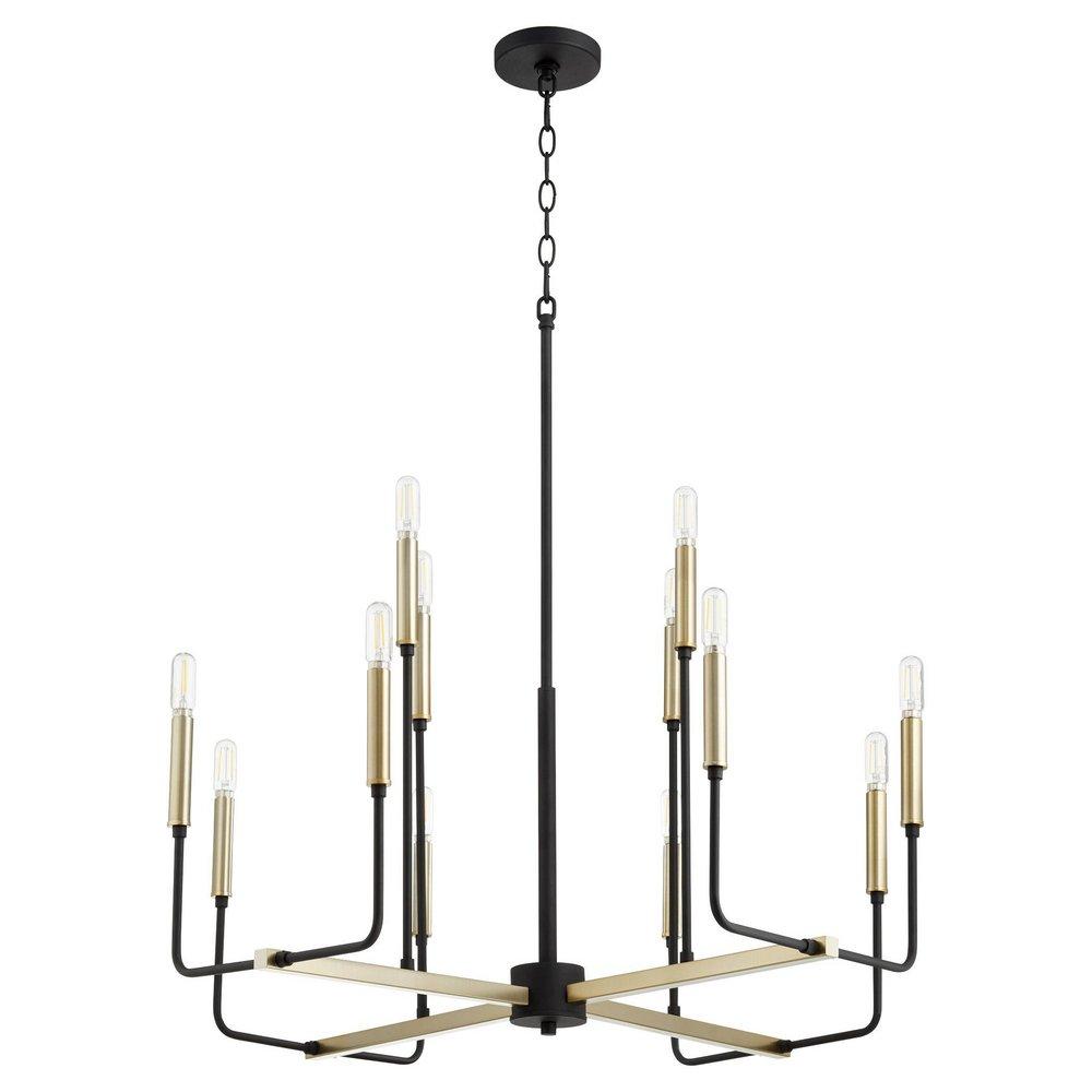 Quorum International Noir/Aged Brass 60W 12-Light Candelabra E-12 Incandescent Chandelier 