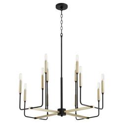60W 12-Light Candelabra E-12 Incandescent Chandelier in Noir with Aged Brass