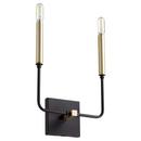 60W 2-Light 13-3/4 in. Wall Sconce in Noir with Aged Brass