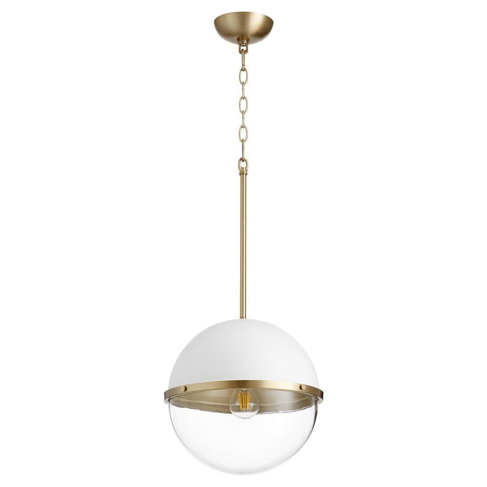 Quorum International Studio White/Aged Brass 12-3/4 in. 60W 1-Light Medium E-26 Incandescent Clear Glass Pendant 