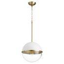 12-3/4 in. 60W 1-Light Medium E-26 Incandescent Clear Glass Pendant in Studio White with Aged Brass