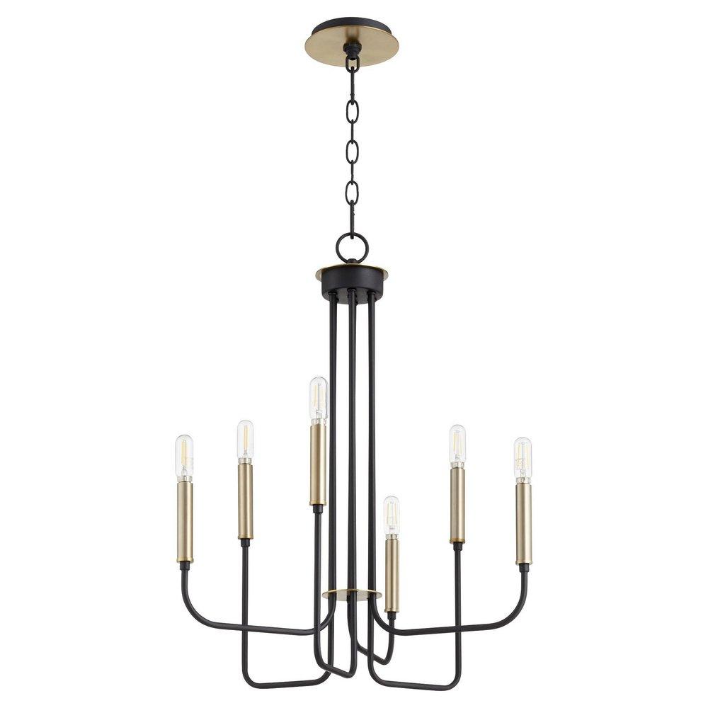 Quorum International Noir/Aged Brass 60W 6-Light Candelabra E-12 Chandelier 