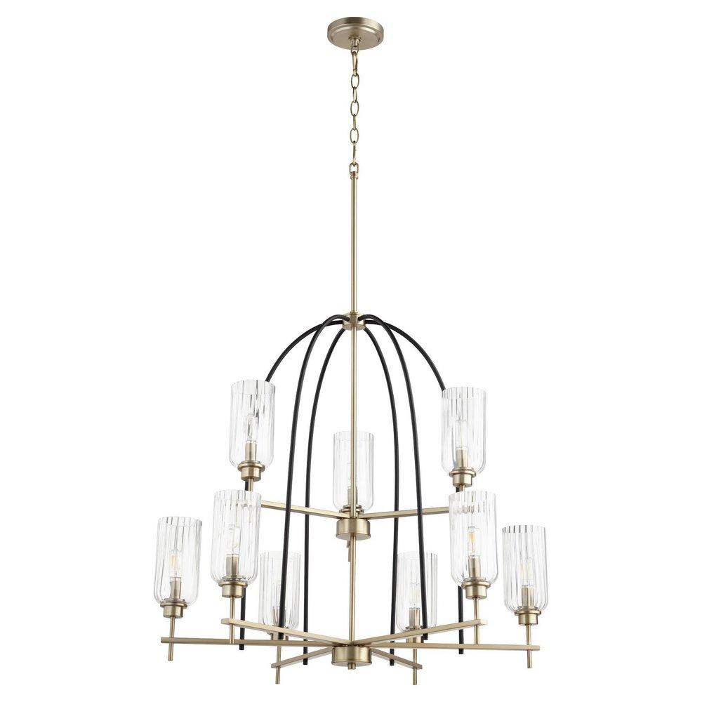 Quorum International Noir/Aged Brass 60W Candelabra E-12 Incandescent Chandelier in Noir with Aged Brass 