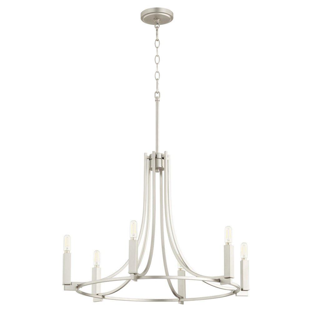 Quorum International Satin Nickel 20-3/4 x 27 in. 60W 1-Tier 6-Light Geometric, Modern and Transitional Chandelier 