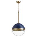 12-3/4 in. 60W 1-Light Medium E-26 Incandescent Clear Glass Pendant in Blue with Aged Brass